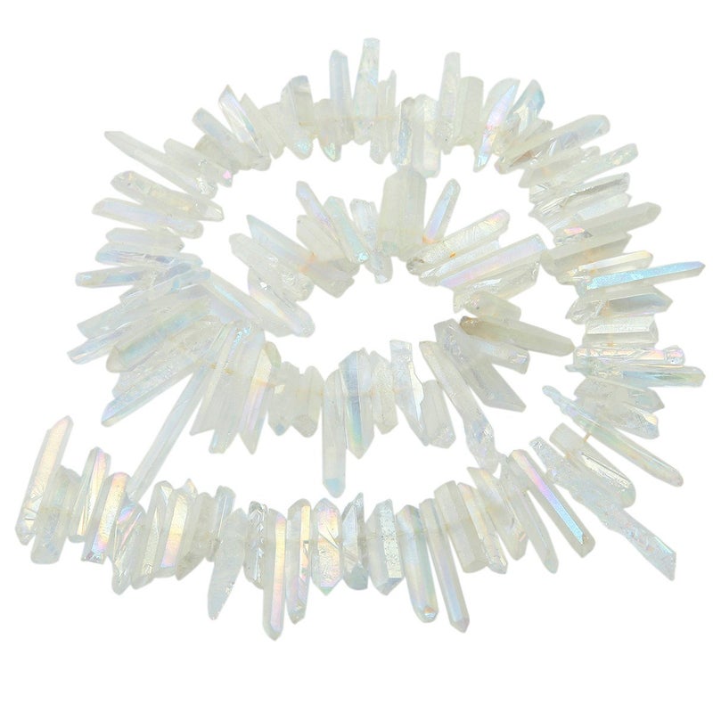 SUNYIK Angel Aura Quartz Titanium Coated Crystal Points Quartz Rough Sticks Spikes Point Beads 15 inch Strand Drilled - Image 1